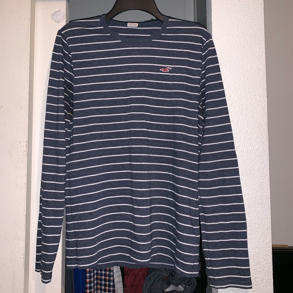 Hollister Navy Blue Striped Long Sleeve Shirt